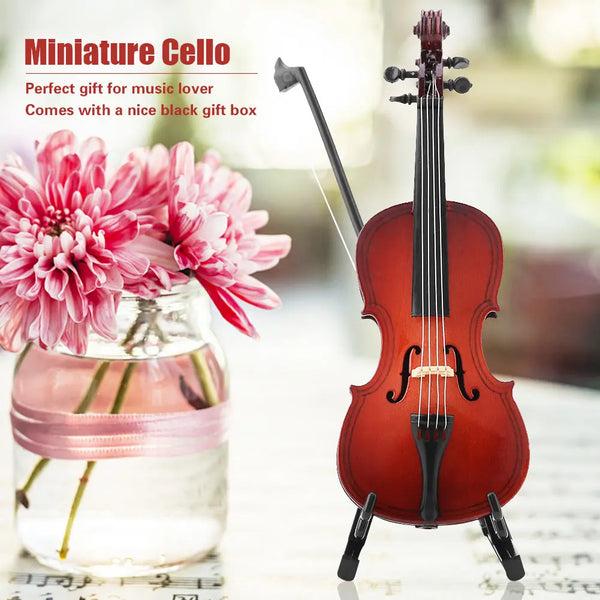 Exquisite Wooden Miniature Cello Set - Stand, Bow, & Case Included - Perfect Dollhouse Model & Home Decor